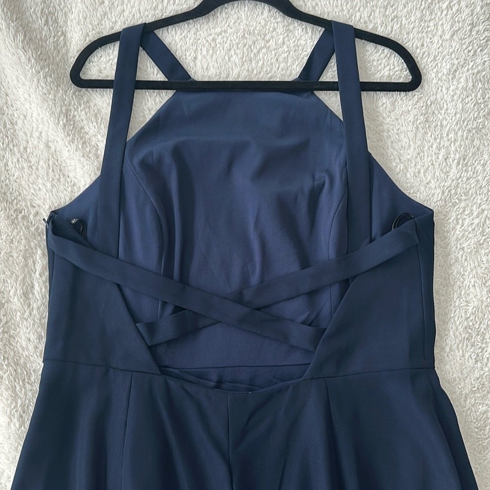 Dessy Collection Halter Neck Open Back Gown Dress Midnight Blue Size 18 NWT - Picture 6 of 10